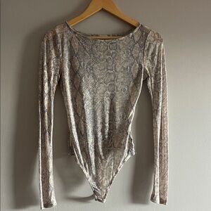 Elegant Snake Print Long Sleeve Bodysuit